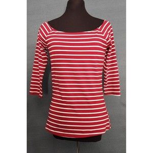 Boston Proper Off Shoulder Top Size Small Inset Bra Cranberry‎ Red White Striped